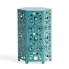Liana Outdoor Side Table Hexagonal 14 Inch Sunburst Cut Out Teal