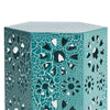 Liana Outdoor Side Table Hexagonal 14 Inch Sunburst Cut Out Teal