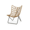 Fordy Outdoor Chair Set of 2, Curved Seat, Brown Rattan, Black Metal