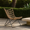 Fordy Outdoor Chair Set of 2, Curved Seat, Brown Rattan, Black Metal