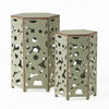 Silva Accent Table Set of 2, Hexagonal Top, Cut Pattern, Green Iron