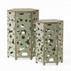 Silva Accent Table Set of 2, Hexagonal Top, Cut Pattern, Green Iron