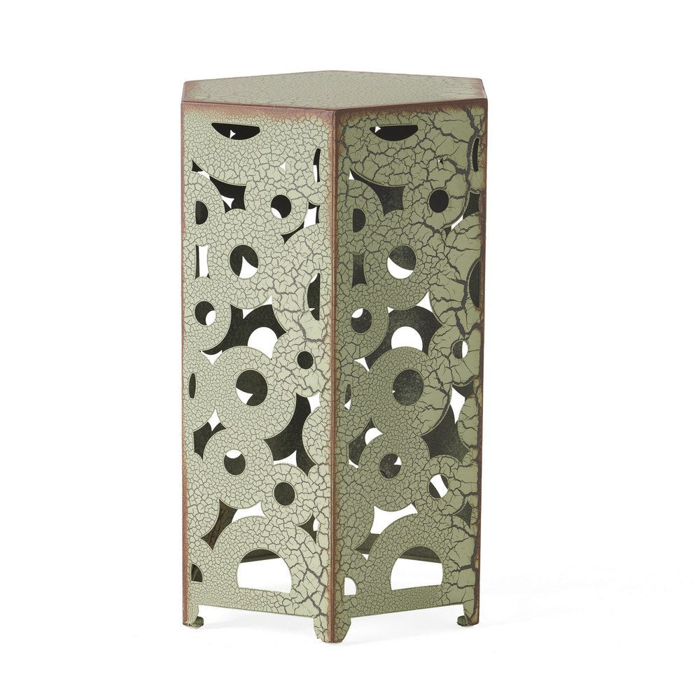 Silva Accent Table Set of 2 Hexagonal Top Cut Pattern Green Iron