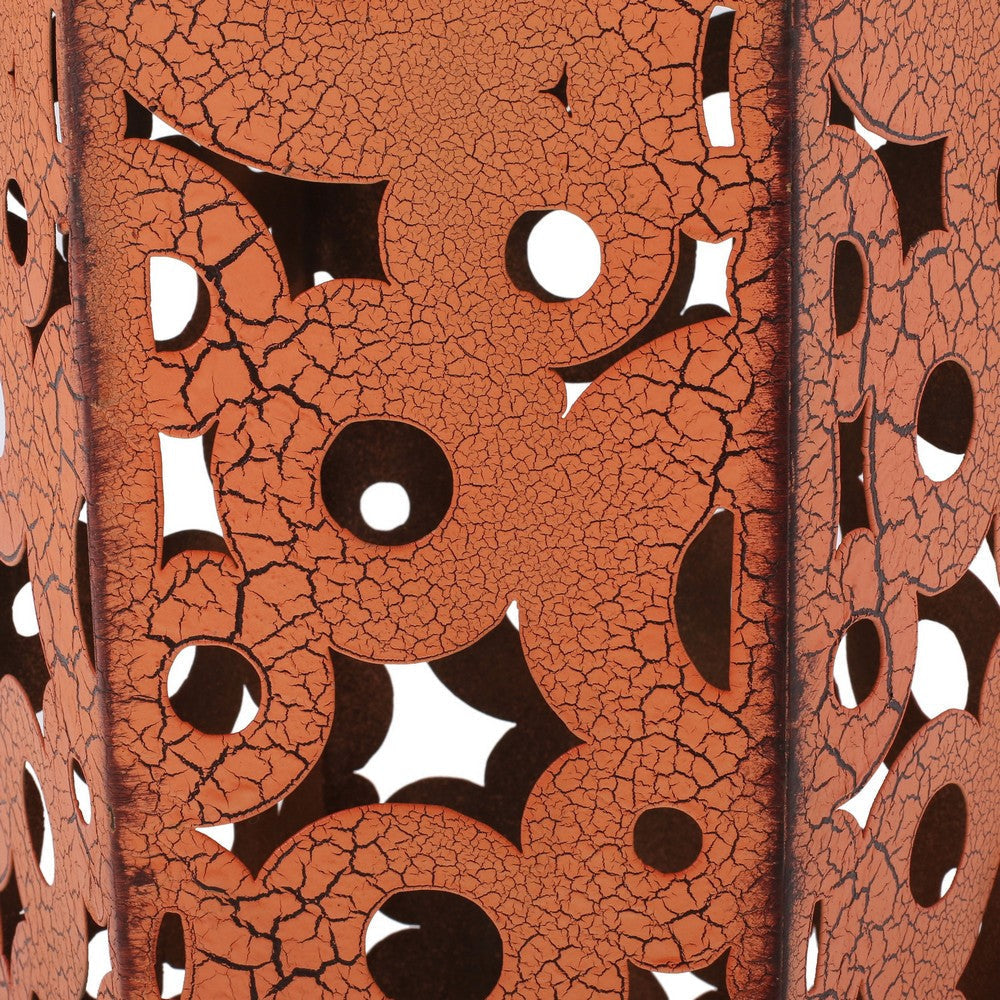 Silva Accent Table Set of 2 Hexagonal Top Cut Pattern Orange Iron