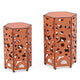 Silva Accent Table Set of 2, Hexagonal Top, Cut Pattern, Orange Iron