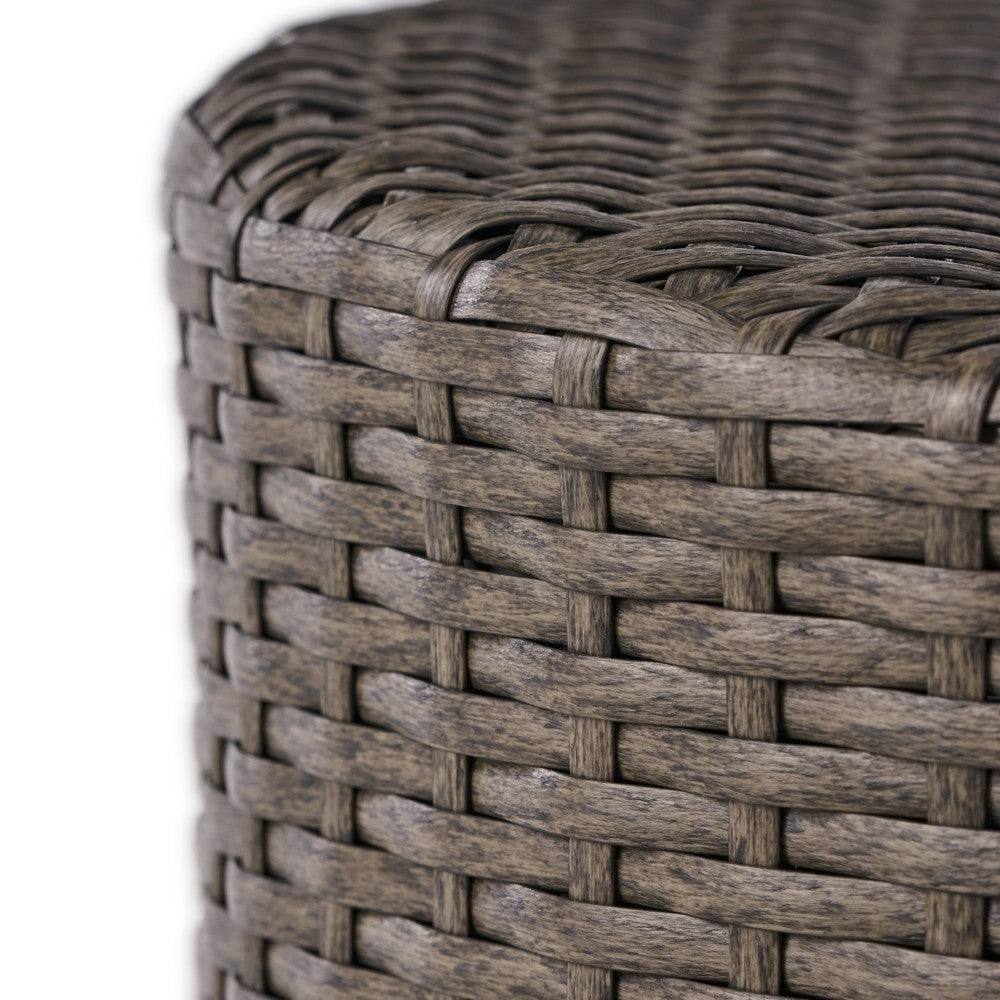 Olum Outdoor Side Table, Barrel Shape, Gray PE Rattan, 18"