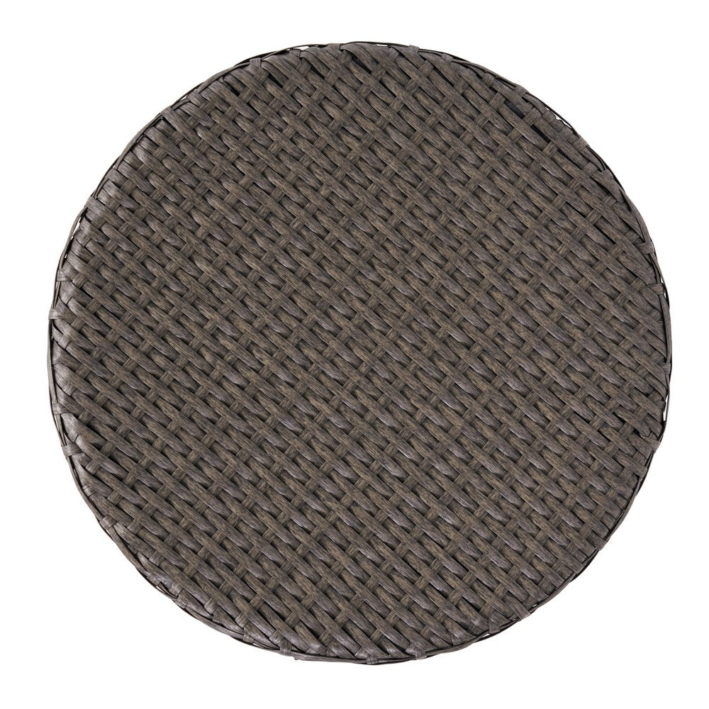 Olum Outdoor Side Table, Barrel Shape, Gray PE Rattan, 18"