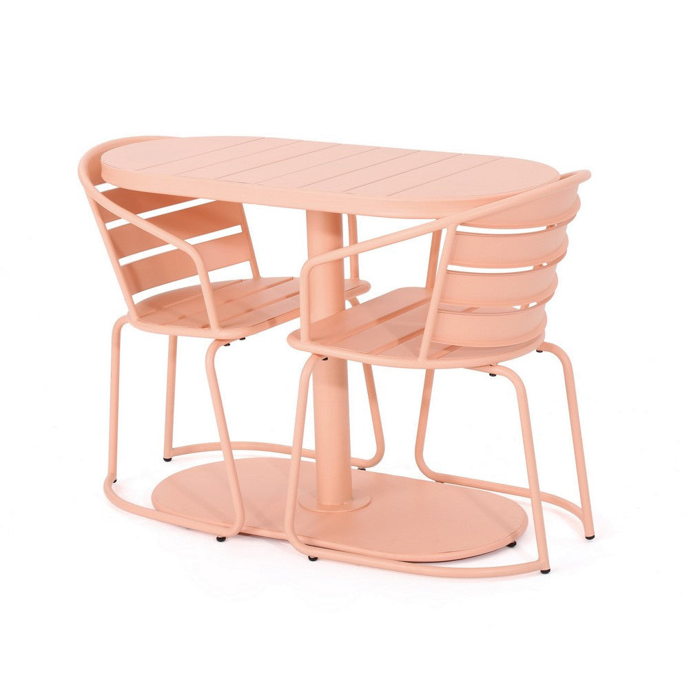 Monalisa 3 Piece Outdoor Bistro Set with 1 Oval Table 2 Chairs Pink BM324074