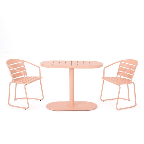 Monalisa 3 Piece Outdoor Bistro Set with 1 Oval Table, 2 Chairs, Pink