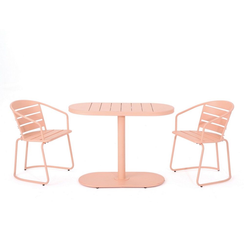 Monalisa 3 Piece Outdoor Bistro Set with 1 Oval Table, 2 Chairs, Pink