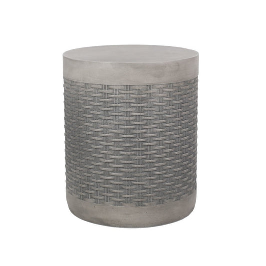 Outdoor Side End Table, Round Top Gray Faux Concrete, Round 16 Inch