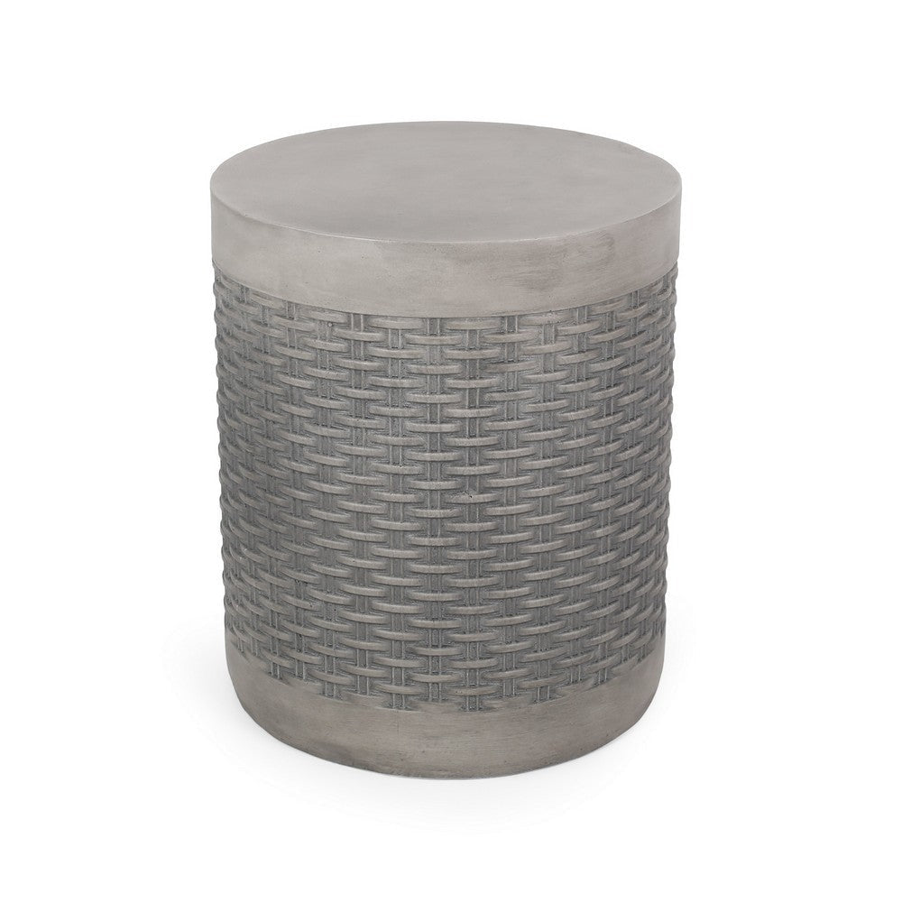 Outdoor Side End Table Round Top Gray Faux Concrete Round 16 Inch BM324075