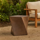 Outdoor Side End Table, Twisted Cube Shape Brown Faux Concrete 21 Inch