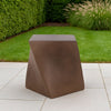 Outdoor Side End Table, Twisted Cube Shape Brown Faux Concrete 21 Inch