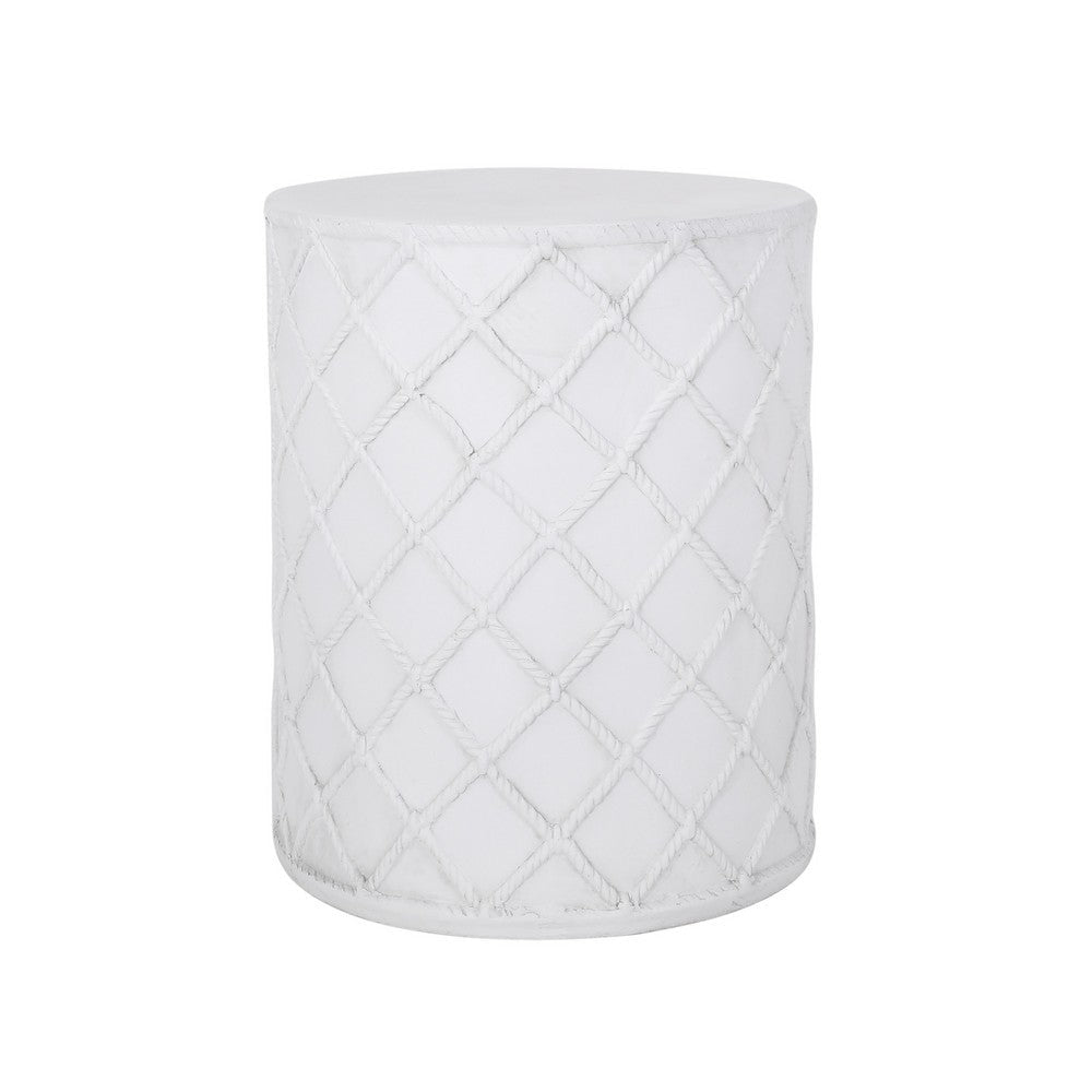 Outdoor End Table, Round 15 Inch Top, Antique White Faux Concrete