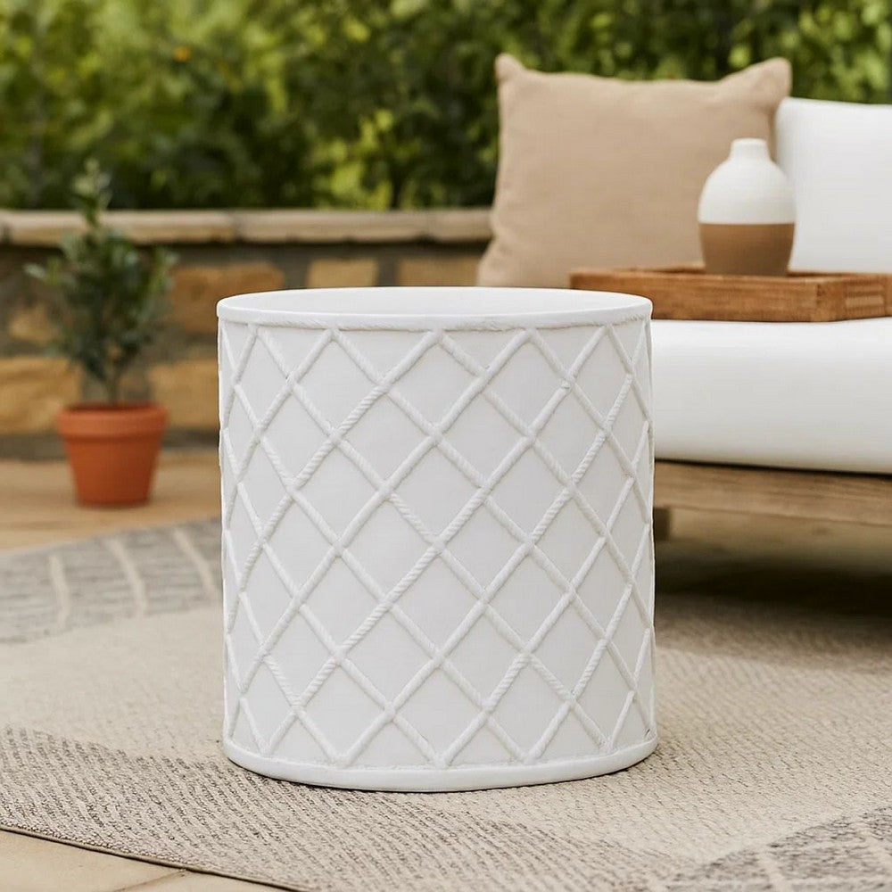 Outdoor End Table, Round 15 Inch Top, Antique White Faux Concrete