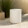 Outdoor End Table, Round 15 Inch Top, Antique White Faux Concrete