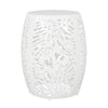 Miami Outdoor End Table Stool, Palm Leaf Pattern, White Iron, 17 Inch
