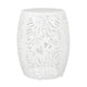 Miami Outdoor End Table Stool, Palm Leaf Pattern, White Iron, 17 Inch