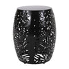 Miami Outdoor End Table Stool Palm Leaf Pattern Black Iron 17 Inch