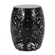 Miami Outdoor End Table Stool Palm Leaf Pattern Black Iron 17 Inch