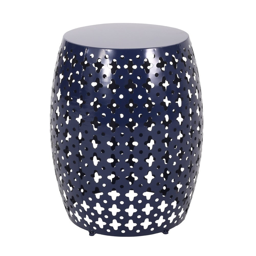 Miami Outdoor End Table Cutout Design Round 17 Inch Navy Blue Iron