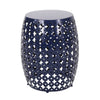 Miami Outdoor End Table, Cutout Design, Round 17 Inch, Navy Blue Iron