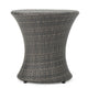 Loco Outdoor Side Table, Hourglass Shape, Round 20 Inch, Gray Rattan