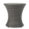 Loco Outdoor Side Table, Hourglass Shape, Round 20 Inch, Gray Rattan