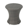 Loco Outdoor Side Table, Hourglass Shape, Round 20 Inch, Gray Rattan