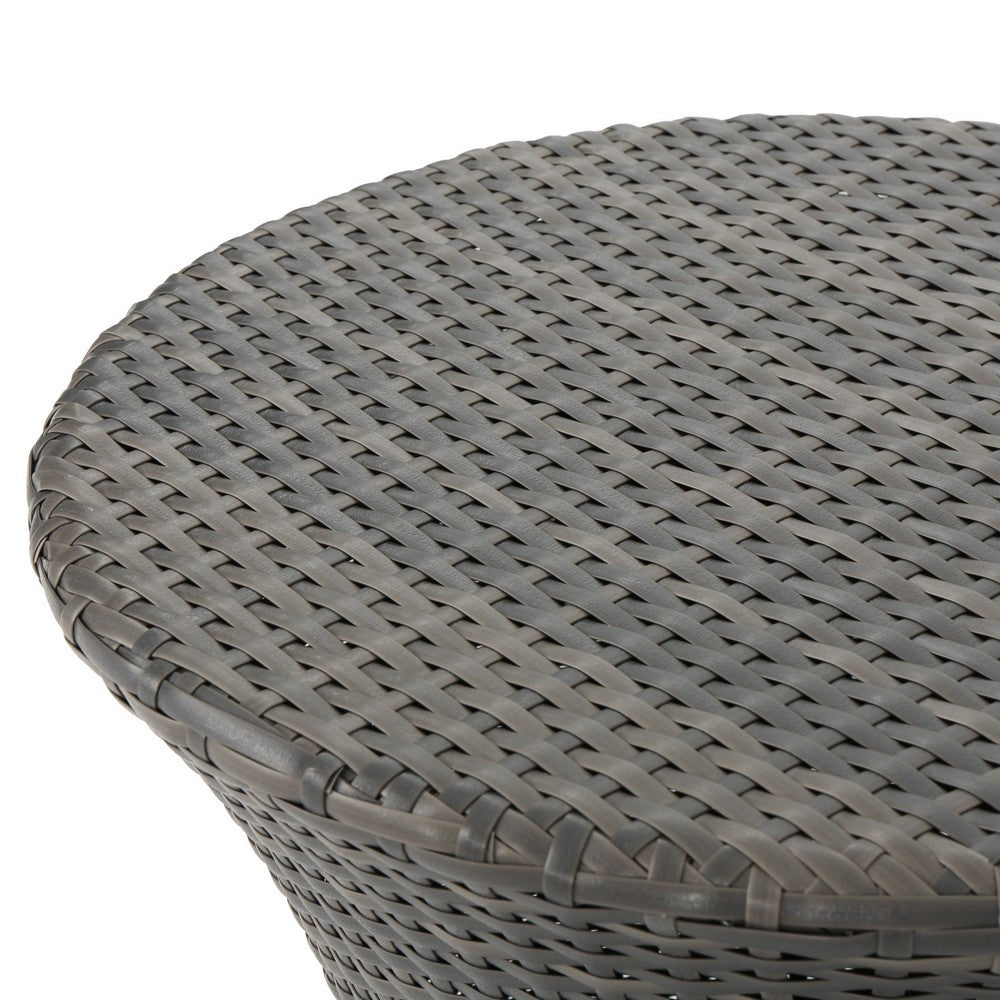 Loco Outdoor Side Table, Hourglass Shape, Round 20 Inch, Gray Rattan