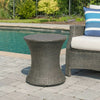 Loco Outdoor Side Table, Hourglass Shape, Round 20 Inch, Gray Rattan