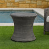 Loco Outdoor Side Table, Hourglass Shape, Round 20 Inch, Gray Rattan