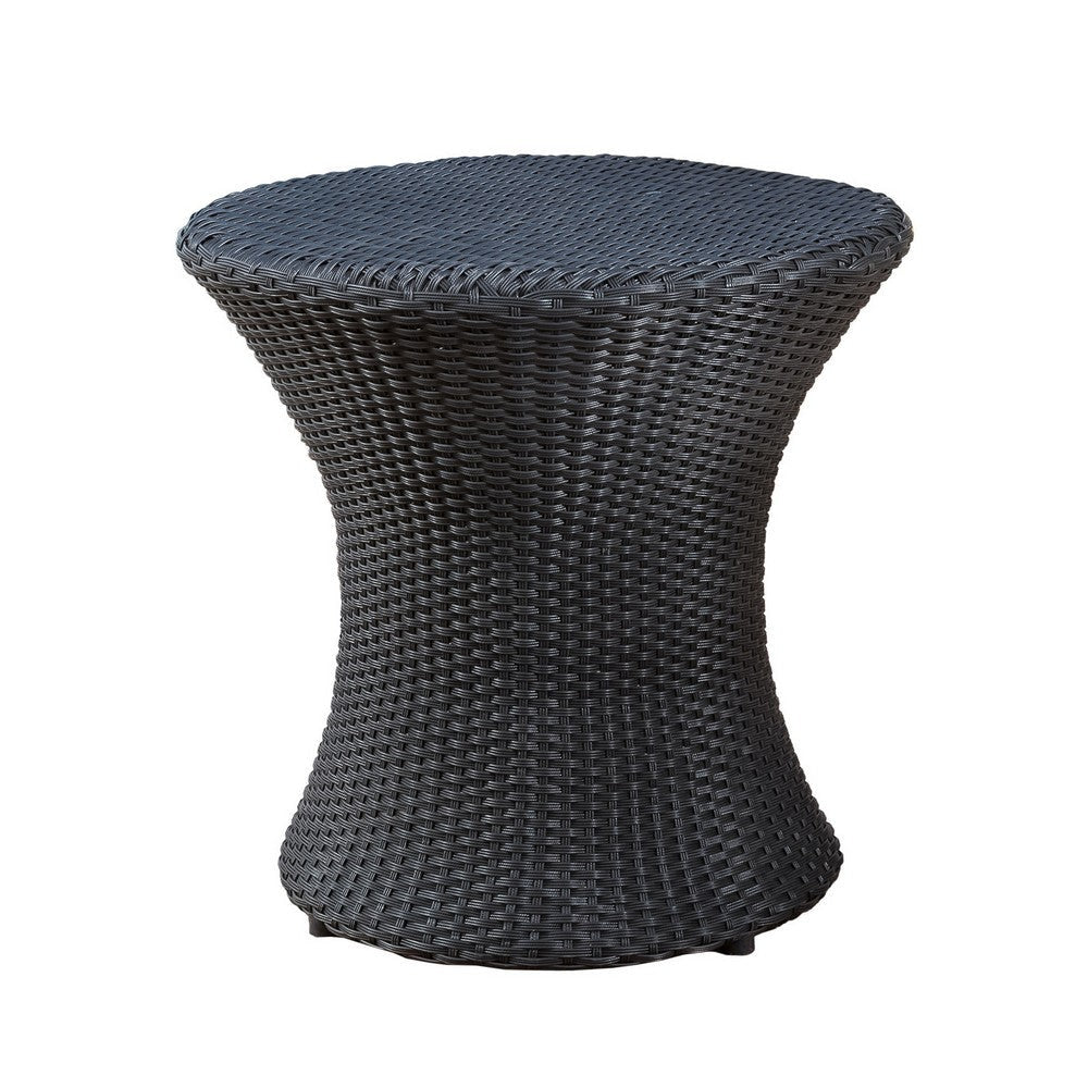 Loco Outdoor Side Table Hourglass Shape Round 20 Inch Black Rattan