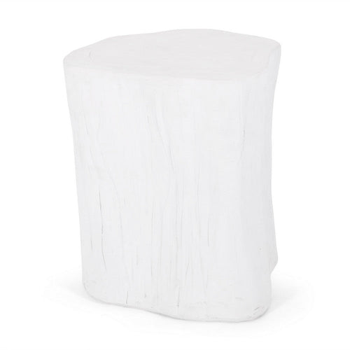 Outdoor End Table, Tree Stump Design, White Concrete Frame, 16 Inch