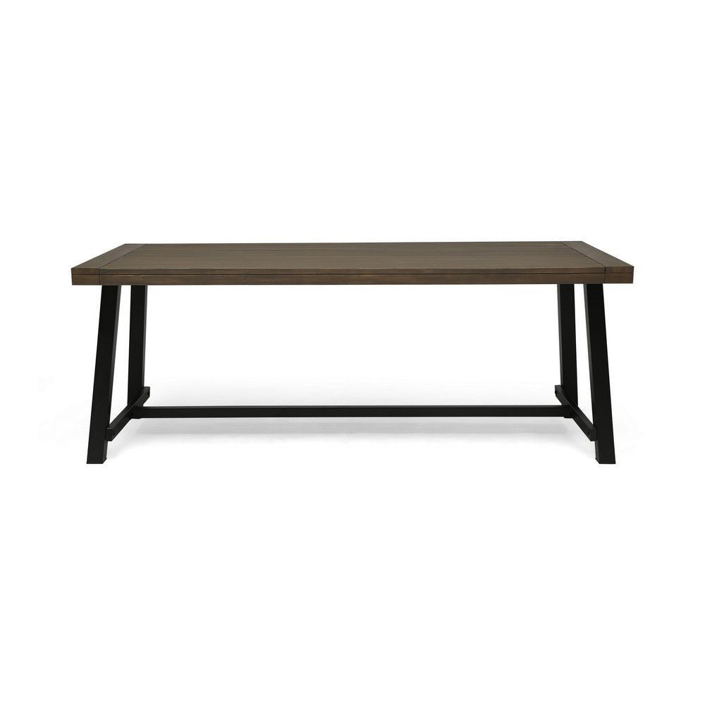 Leslee Outdoor Dining Table Brown Top Black Wood Rectangular 79 Inch BM324092
