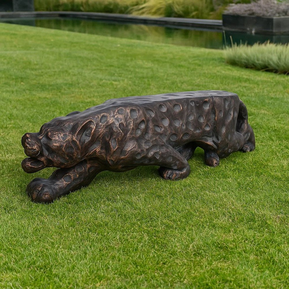 Outdoor Garden Bench, Leopard Faux Concrete, Copper Finish, 52 Inch