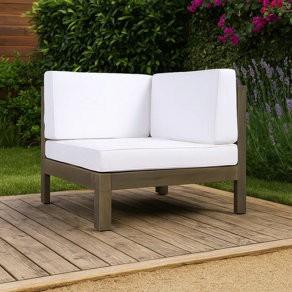 Lizzie Outdoor Corner Chair, Cross Back, White Fabric, Dark Gray Wood