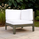 Lizzie Outdoor Corner Chair, Cross Back, White Fabric, Dark Gray Wood
