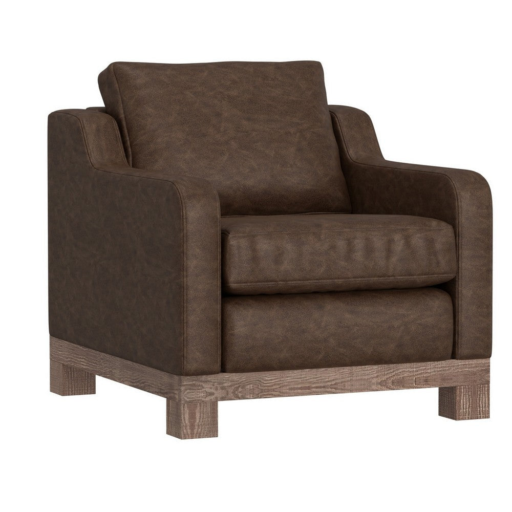 Sama Accent Armchair, Decor Pillow, Brown, Solid PIne Wood by Casagear Home