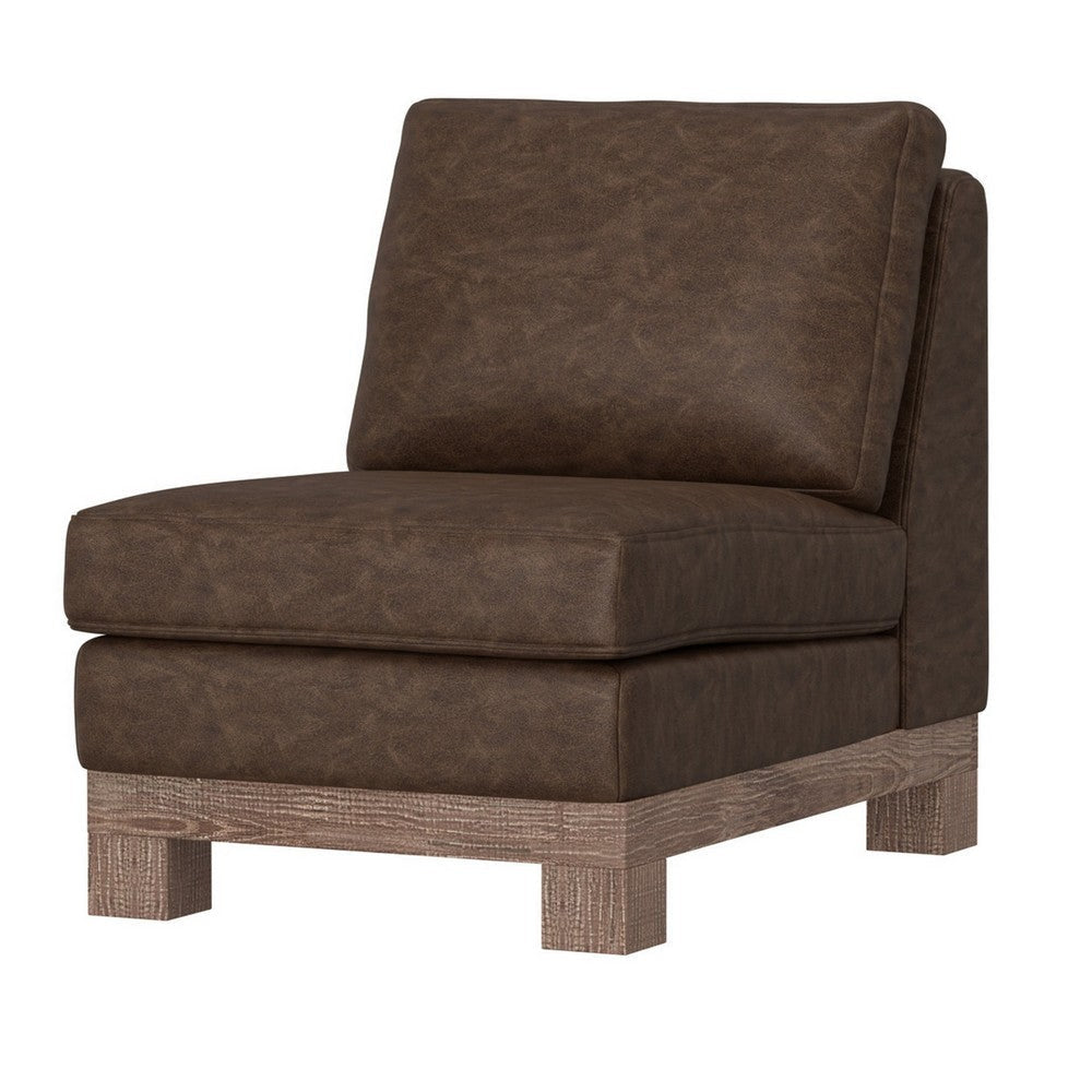 Sama Modular Armless Chair Decor Pillow Brown Pine Wood by Casagear Home