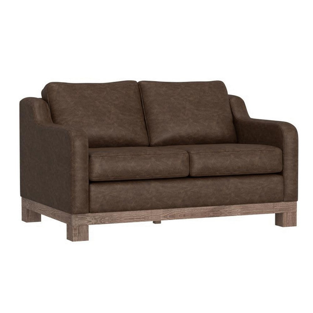 Sama 60" Loveseat, 2 Accent Pillows, Brown Fabric, Pine Wood by Casagear Home