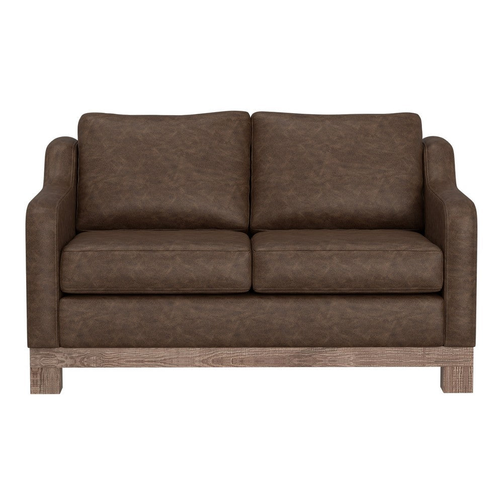 Sama 60’’ Loveseat 2 Accent Pillows Brown Fabric Pine Wood by Casagear Home
