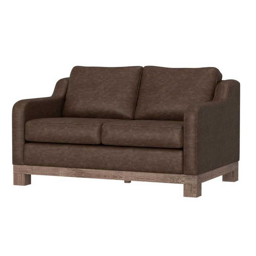 Sama 60’’ Loveseat 2 Accent Pillows Brown Fabric Pine Wood by Casagear Home