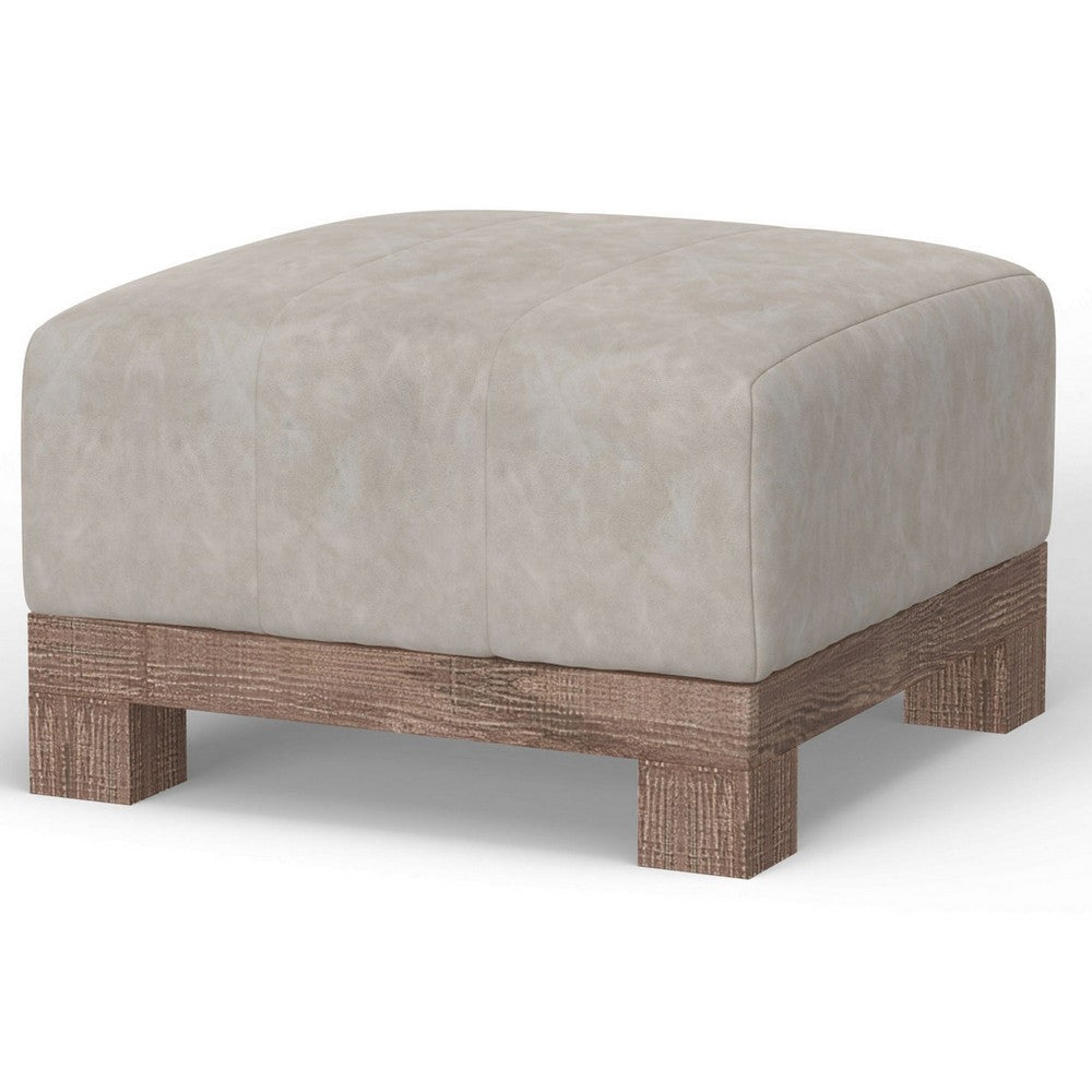 Sama Ottoman 28’’ Square Solid Pine Wood White Fabric by Casagear Home