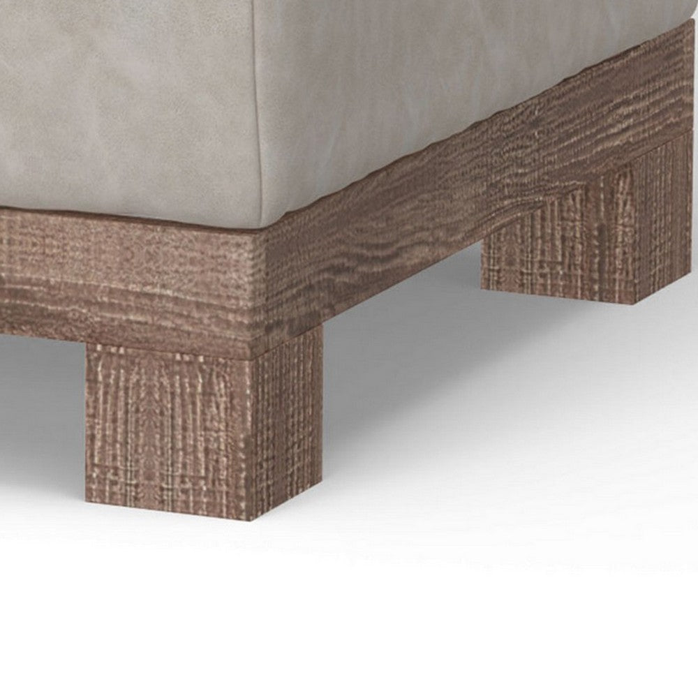 Sama Ottoman 28’’ Square Solid Pine Wood White Fabric by Casagear Home