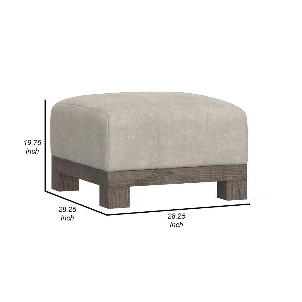 Sama Ottoman 28’’ Square Solid Pine Wood White Fabric by Casagear Home