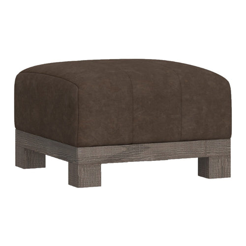 Sama Ottoman, 28" Square Solid Pine Wood, Brown Fabric by Casagear Home