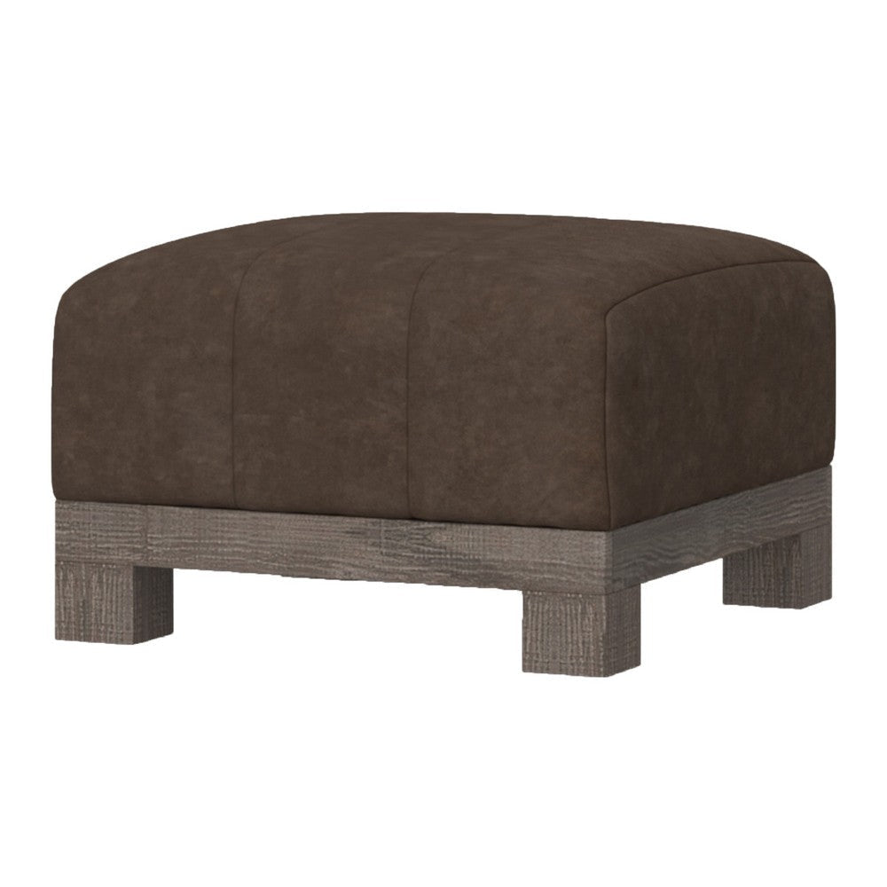 Sama Ottoman 28’’ Square Solid Pine Wood Brown Fabric by Casagear Home