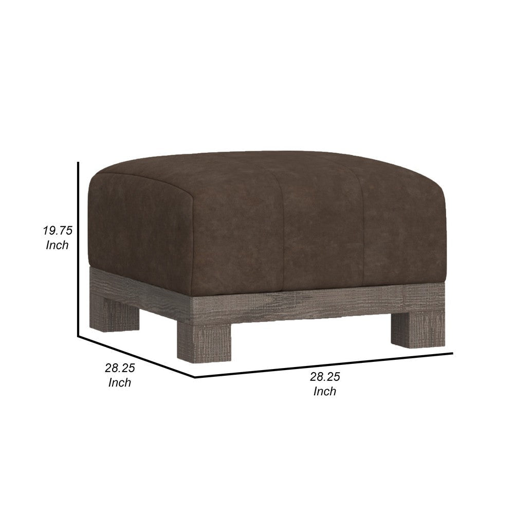 Sama Ottoman 28’’ Square Solid Pine Wood Brown Fabric by Casagear Home